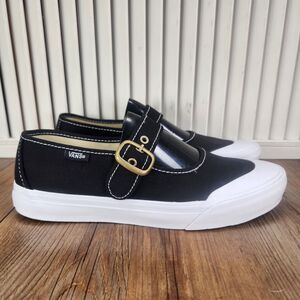 Vans Mary Jane Womens Sz 7 Black White Canvas Adjustable Strap Classic Low Shoes